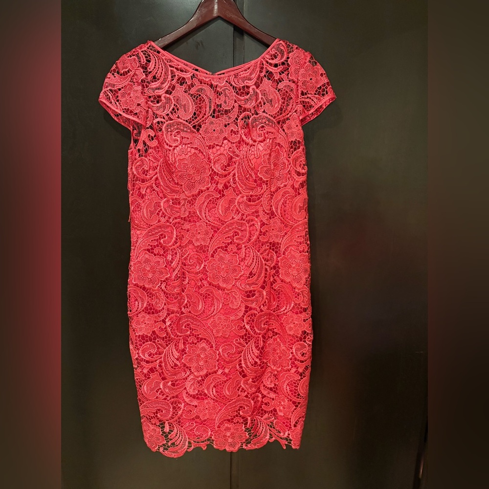 Adrianna Papell Orange Sheath Midi Dress with Cap Sleeves